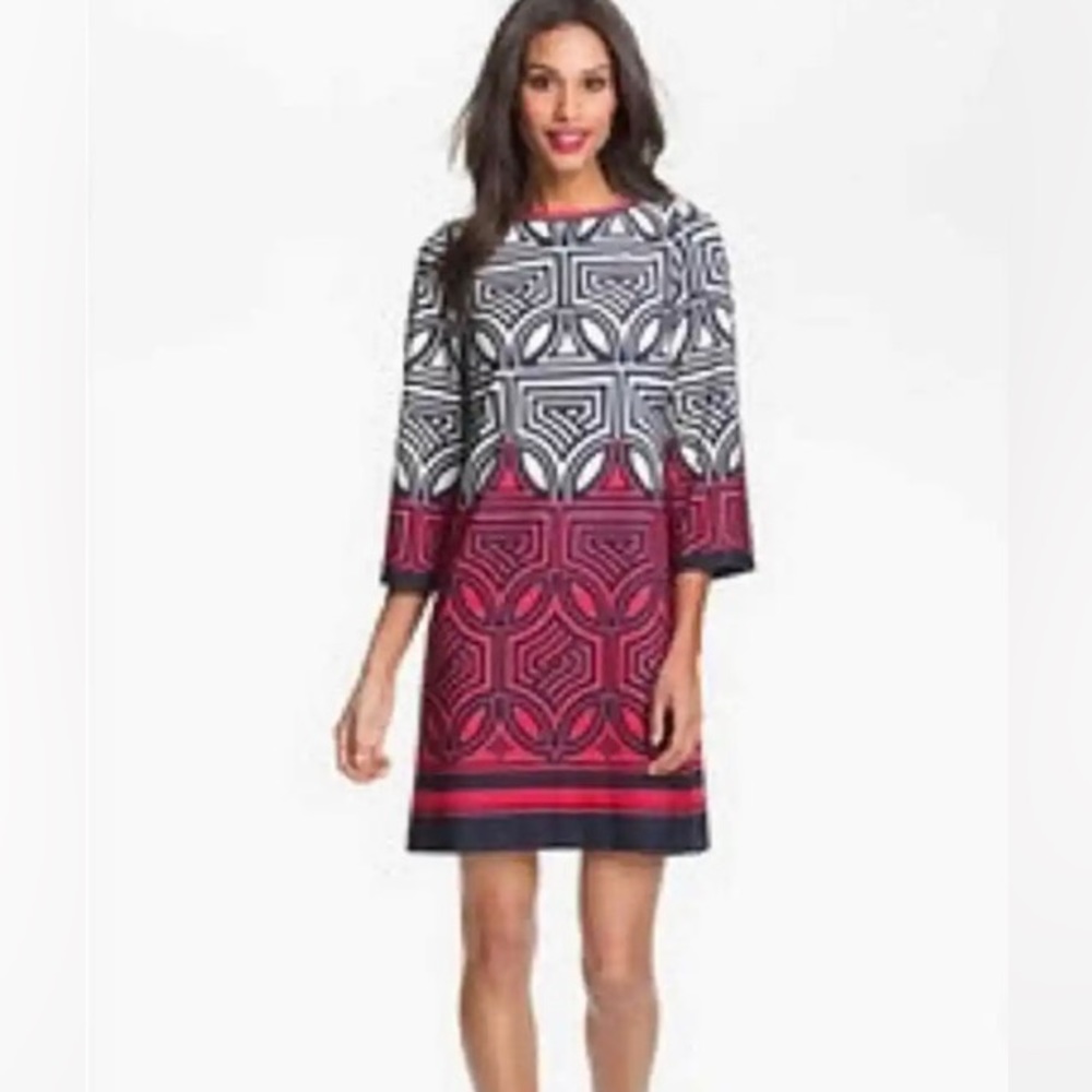 Eliza J Geometric Black and Red Long Sleeve Dress